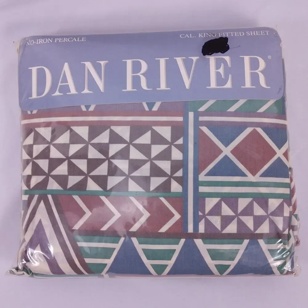 Vintage Dan River Percale Fitted Sheet CA King Pastel Southwest Geometric NIP